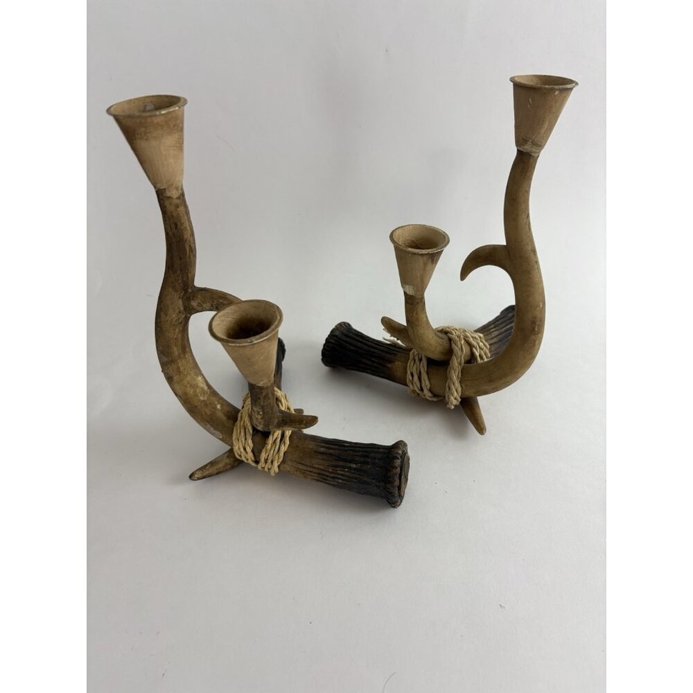 Deer Antler Candelabra Candle Stick Holders Rustic 2 Resin Cabin Camp Man Cave